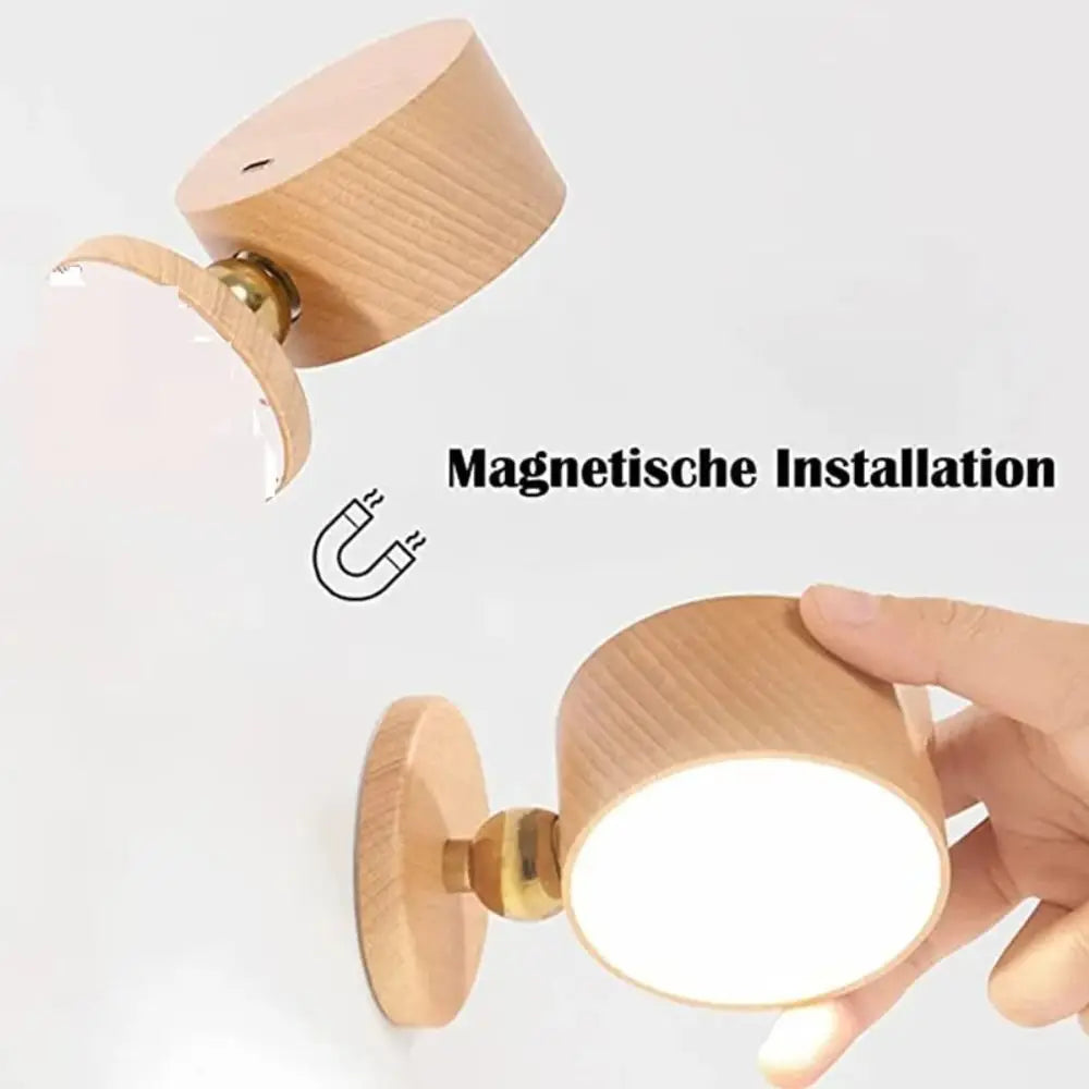 360° Rotating Wooden Wall Mounted Lamp Dimmable Touch Control LED Wall Sconce Warm White Double-sided Touch Control Light