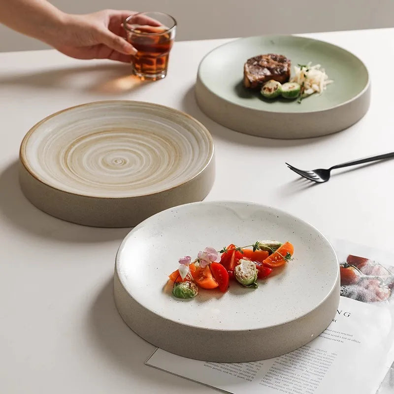 Retro Cylindrical Ceramic Plate Pasta Dish Dessert Snack Plate Steak Plate Sushi Plates Restaurant Molecular Cuisine Tableware