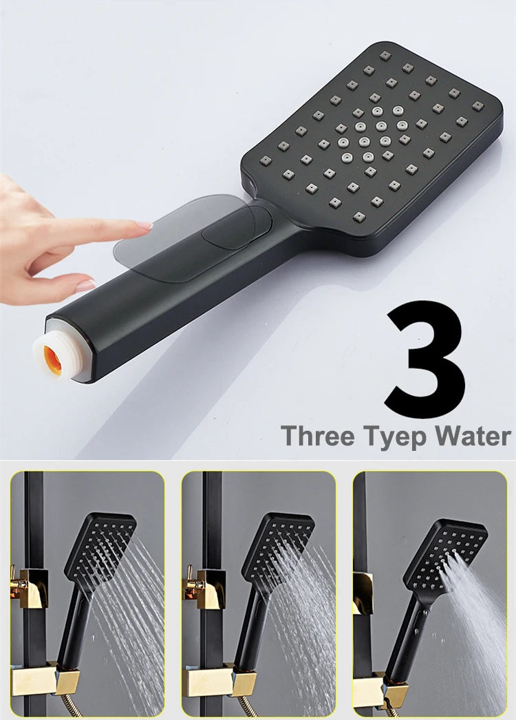 Hot Cold Bathroom Shower Set 12 Inch Rain Shower Head Quality Brass Bathroom Mixer Faucet Black Gold Thermostatic Shower System