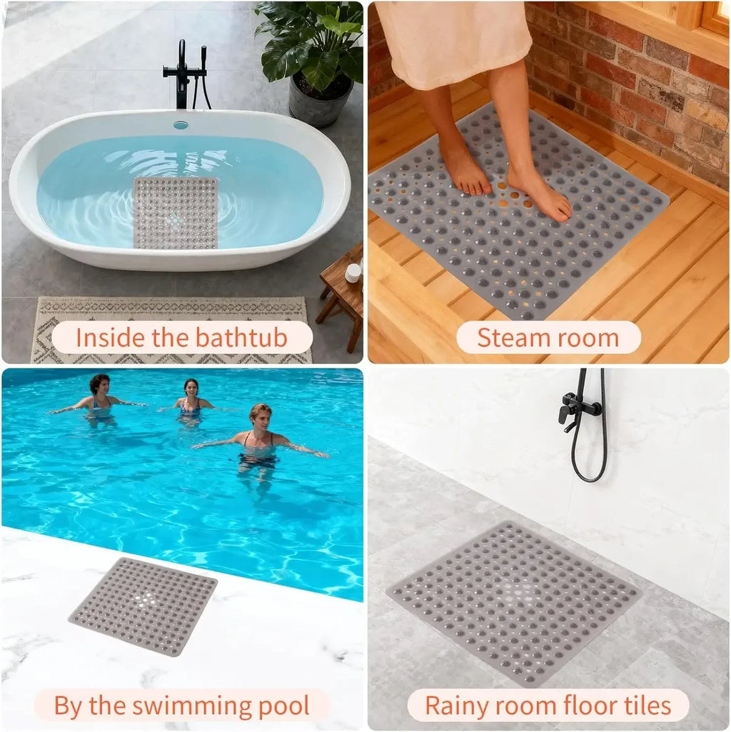Square Shower Mat Bathtub Mat Non Slip 53x53cm, Square Bath Mat for Inside Shower Tub, Shower Stall Mats for Bathroom Floor