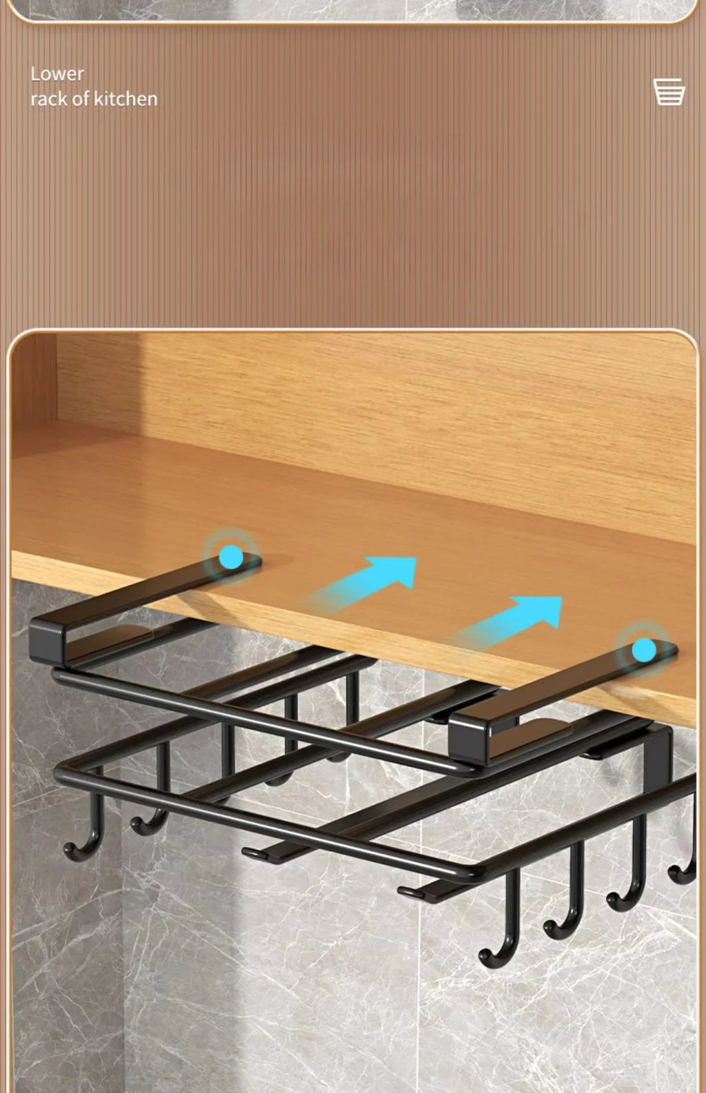 Kitchen Under Cabinet Basket Storage Shelf Cutting Board Rack Kitchen Closet Rack Under Desk Cabinet Office Bathroom Organizers