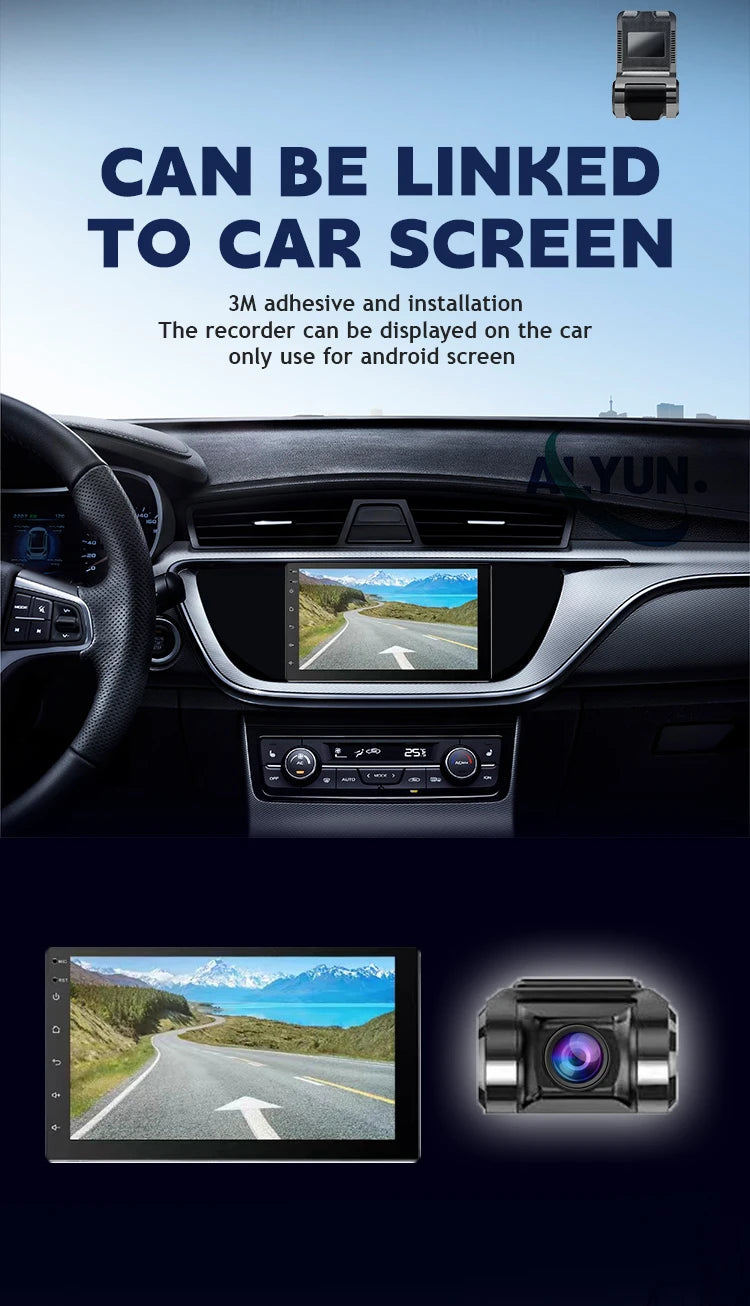HD 1080 PDash Cam Car USB ADAS DVR Dual-lens Camera Video Special for Android Multimedia Player Front Recorder Reverse Vision