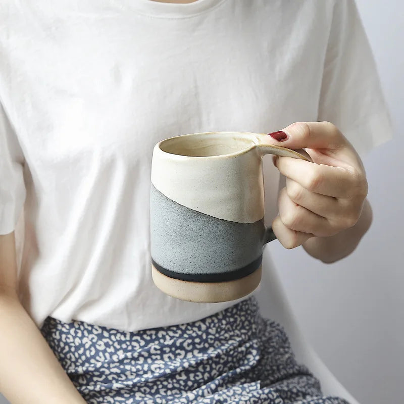 Handmade Stoneware Mug Retro Black White Latte Coffee Cup Ceramic Cup
