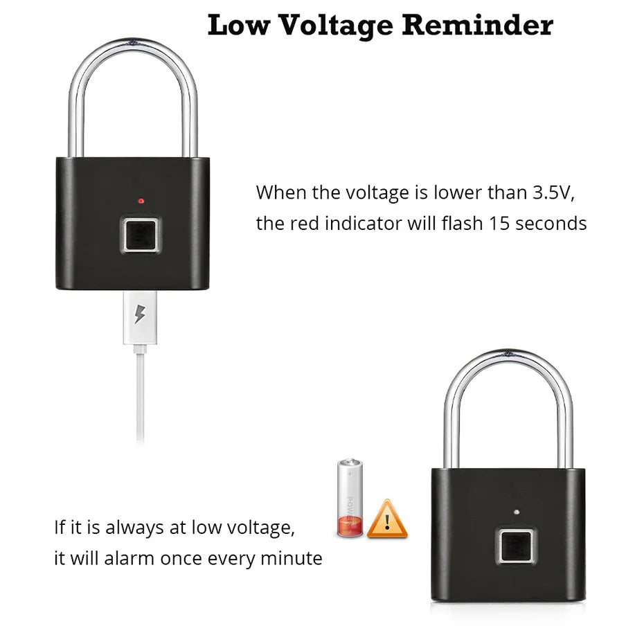 KERUI Fingerprint Lock Keyless USB Charging Smart Padlock Waterproof Door Lock 0.2sec Unlock Portable Anti-theft Padlock Zinc