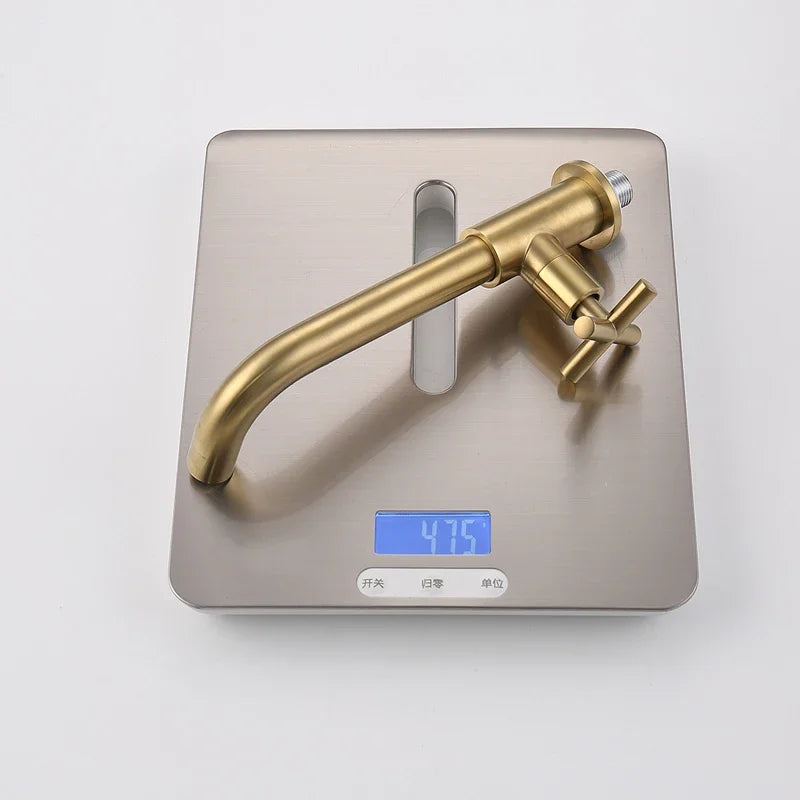 Bathroom Wall Mounted Long Mop Pool Faucet Single Cold Brass Basin Faucet Balcony Wash Basin Tap Black Brushed Gold Water Taps