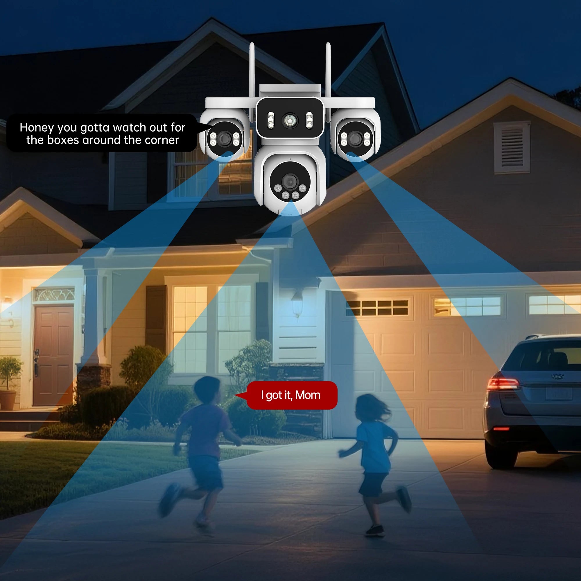 10K 20MP WiFi Security Camera 4 Lens 4 Screen 360°  PTZ 16X Zoom Waterproof Home Surveillance CCTV Outdoor Street Video Camera