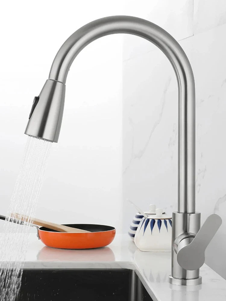2025New Modern Stainless Steel 360° Rotating Telescopic Faucet Stainles Steel Is More Durable Kitchen Sink Bathroom Basin Faucet