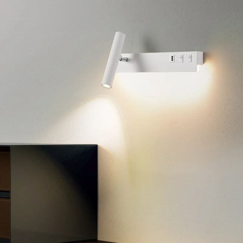 LED wall light with switch, rotatable USB reading spotlight, spotlighting, bedroom bedside hallway home decoration wall light