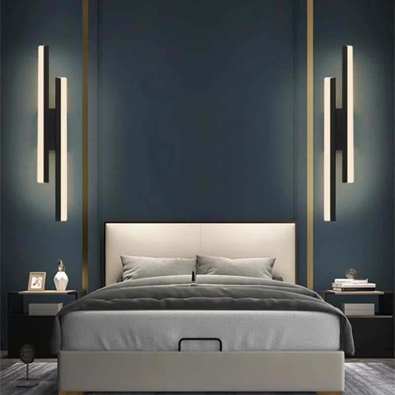 Modern Minimalist LED Wall Lamp Double Vertical Bar Frosted Acrylic Sconce Light for Living Room Sofa Background Bedroom Headboa