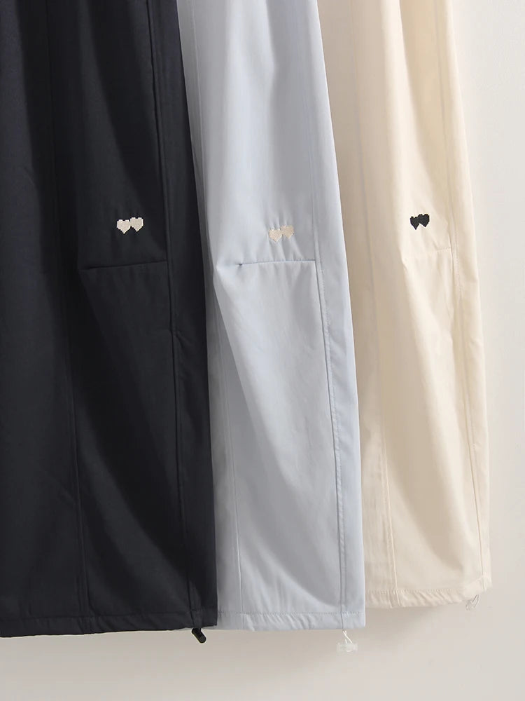 Blue Straight Pants For Women Elastic Wiast Jogger Quick-dry Sweatpants Baggy Embroidery Trousers Ladies Wide Leg Sport Pants