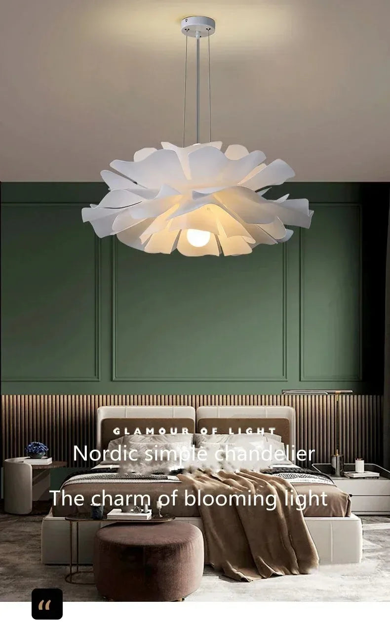 Postmodern Designer Pendant Light White Flower LED Hanging Lamp for Bedroom Restaurant Bar Store Lighting Indoor Petal Decor