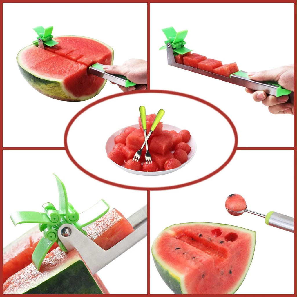 Watermelon Cutter Stainless Steel Windmill Design Cut Watermelon Knife Kitchen Gadgets Salad Fruit Slicer Cutter Tool