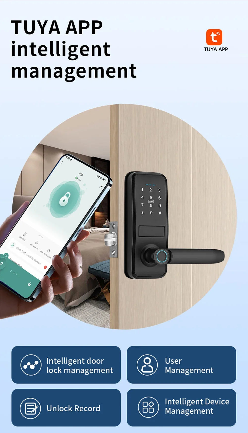 CDOK P13 Smart Biometric Fingerprint Door Lock Electronic Door Lock Tuya/Smartlife App Set Fingerprint/ Password/ Card Unlock