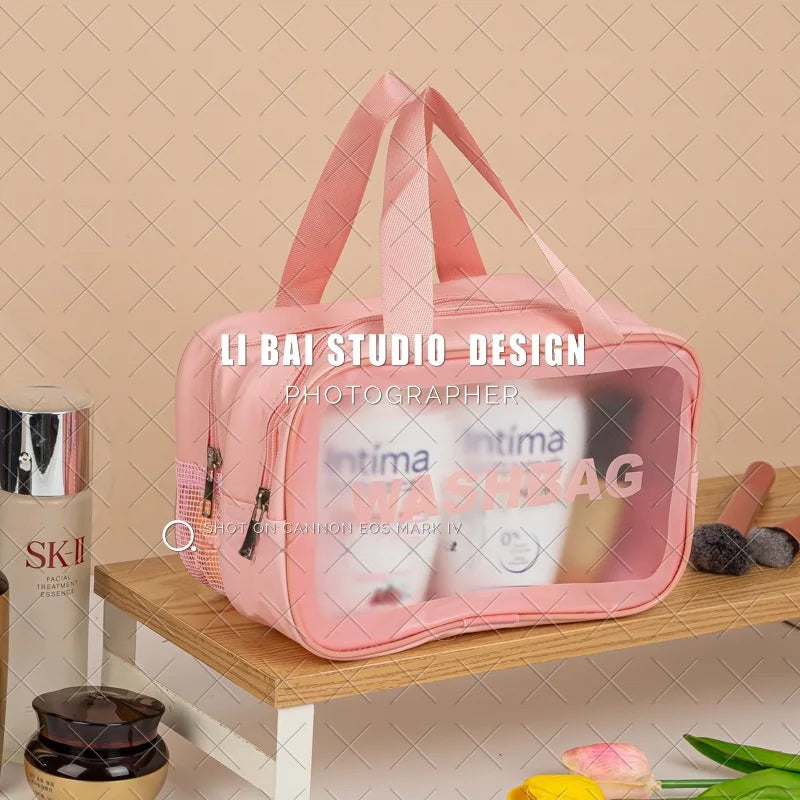 Homefish Large capacity transparent dry wet separation double-layer washbag frosted travel portable handheld bath storage bag