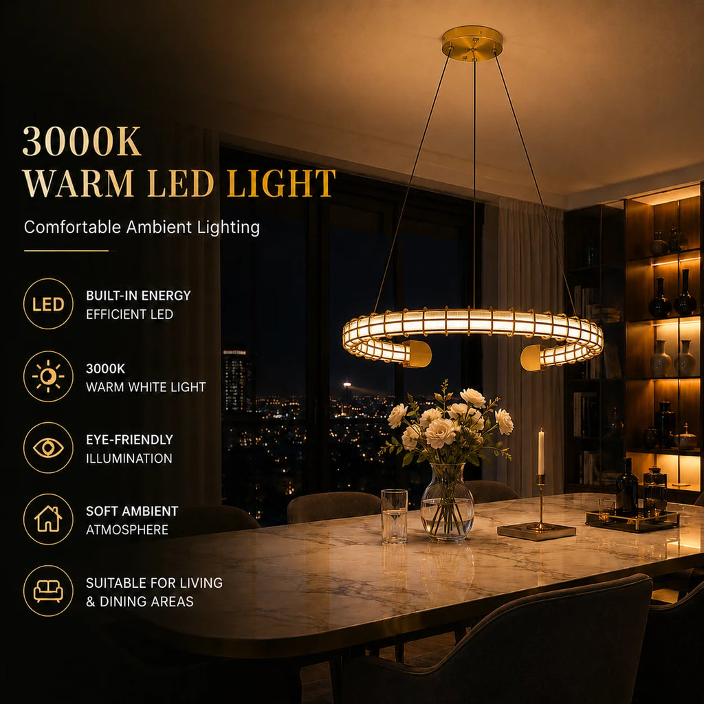 Modern Luxury LED Pendant Light for Living Room Villa Kitchen Island Table Round Iron Dining Hanging Chandelier Home Decor