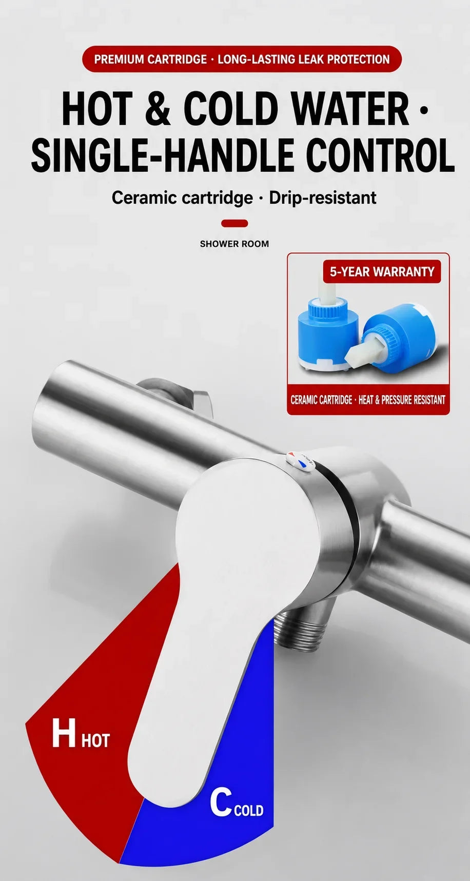 Stainless Steel Concealed Shower Mixer Valve Wall Mount Hot Cold Water Mixing Tap for Bathroom