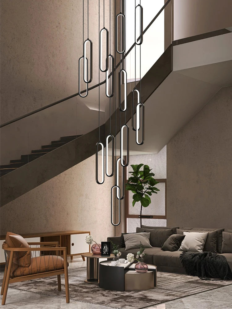 Modern Minimalist Pendant Light Nordic Living Room Kitchen Villa Loft Ceiling Hanging Light Indoor Staircase LED Long Chandelier