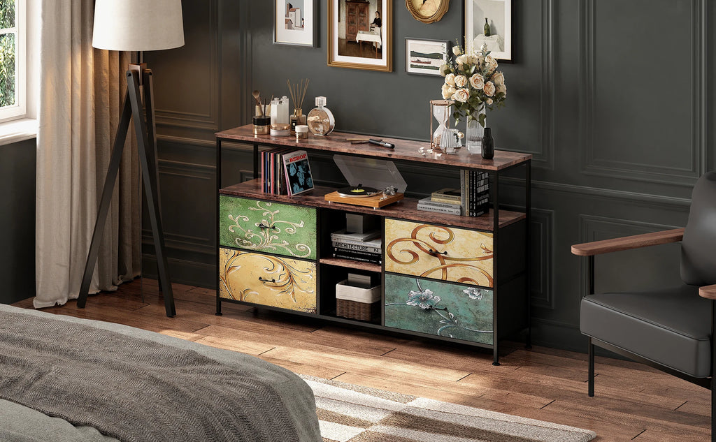 Rosahqnda TV stand with 4 drawers, TV cabinet, , adjustable shelves, TV table, TV cabinet living room furniture