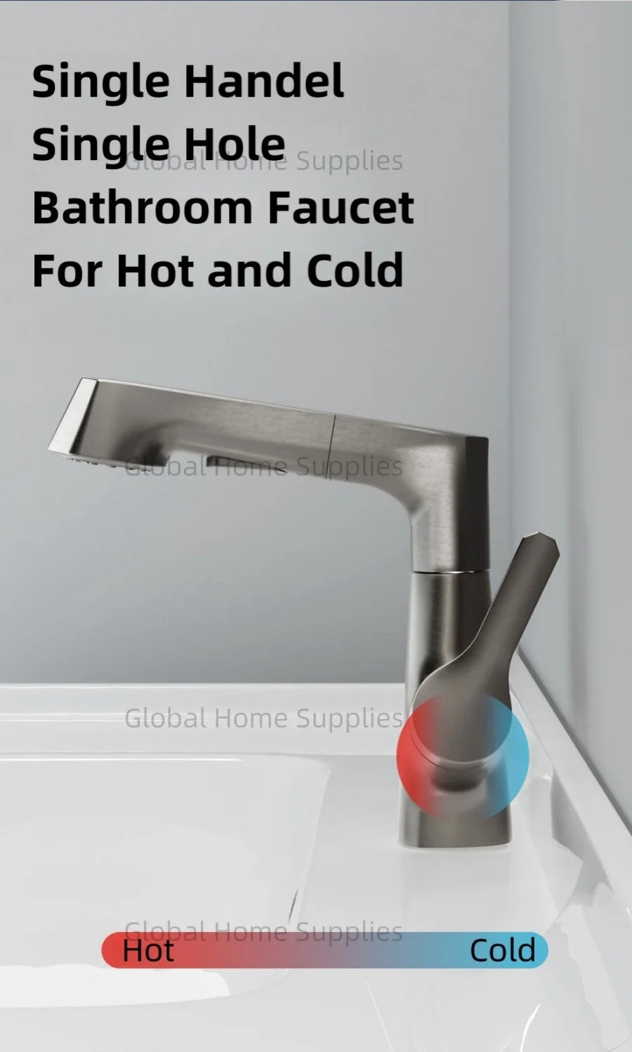 Bathroom Pull Out & Lift Basin Faucet Hot & Cold Water 360° Rotatable Lift Up and Down Single Handel Single Hole Water Mixer Tap
