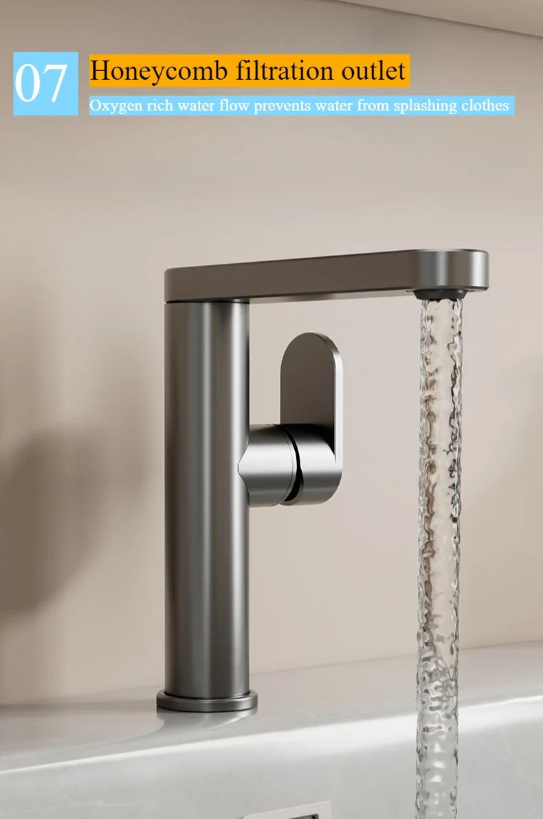 Bathroom faucet, 360 ° rotatable hot and cold sink faucet, space aluminum material