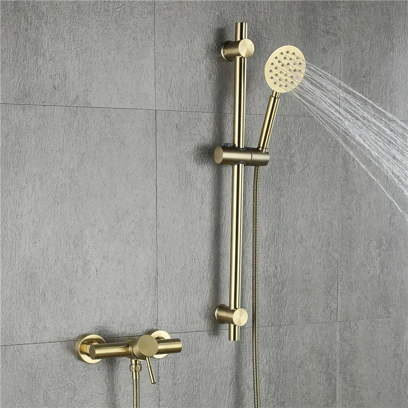 Tuqiu Brushed Gold Bathroom Shower Faucet Set Wall Mounted Shower Faucet, Bathroom Cold and Hot Bath and Shower Mixer Taps Brass