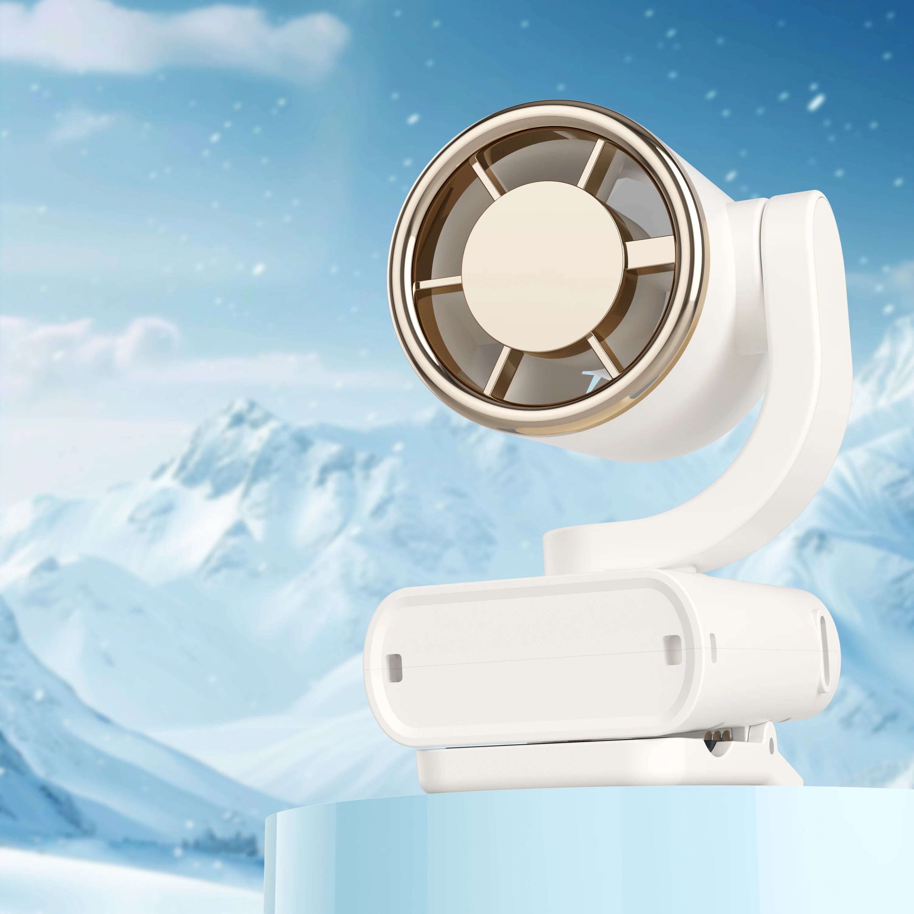 Portable rechargeable clip-on fan, rotating hanging fan with air-cooling function, suitable for outdoor and camping use. The fan