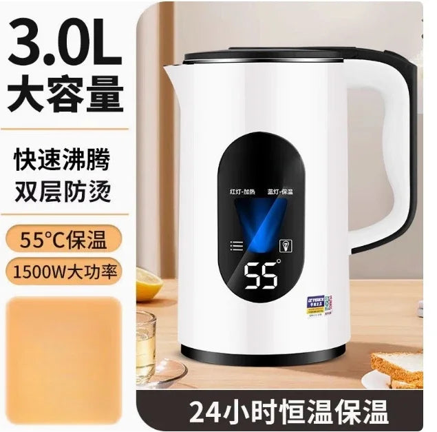Half spherical electric kettle with integrated insulation, large capacity for household use, featuring automatic power-off .