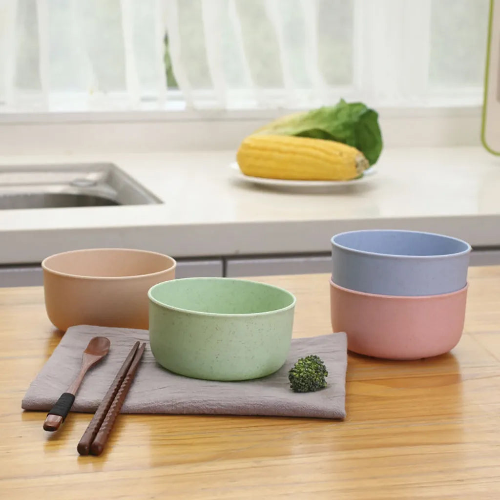New Wheat Straw Bowl Plastic Household Soup and Rice Bowl Solid Color Round Bowls Home Dinning Bowl Kitchen Tableware Supplies