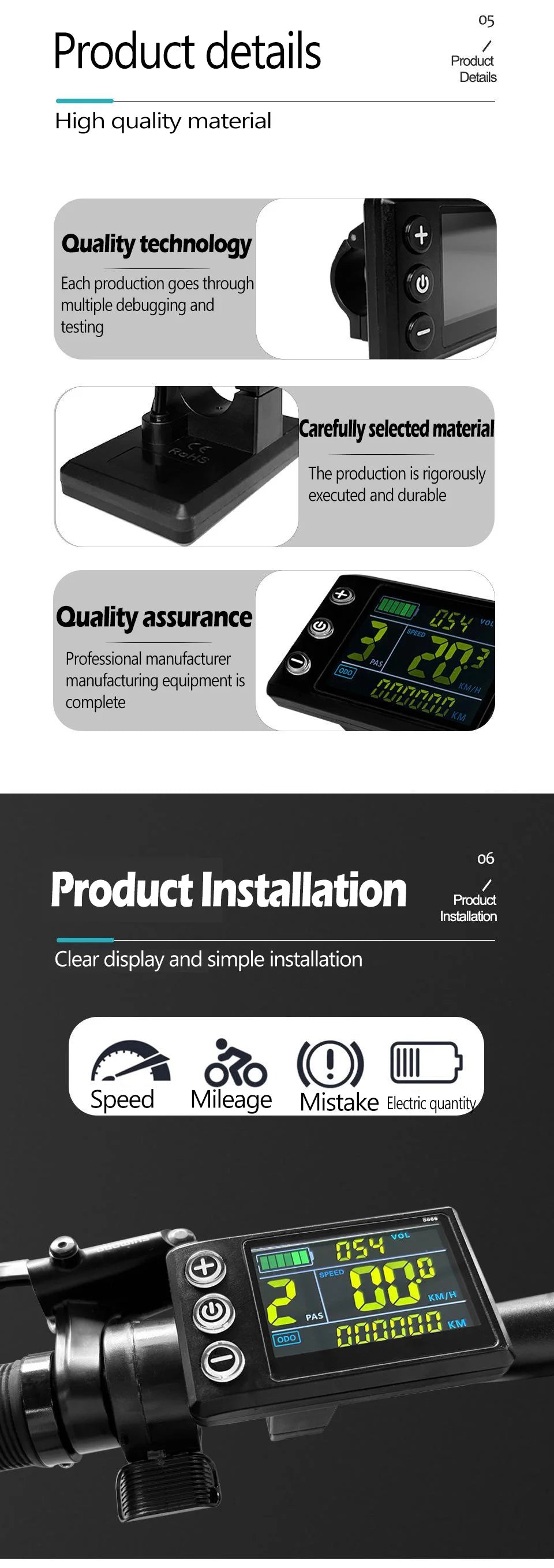 Electric Bike 30A Brushless Controller with SM Plug for 1000W Motor with LCD Display Panel S800 S830 E-scooter Meter Control UKC
