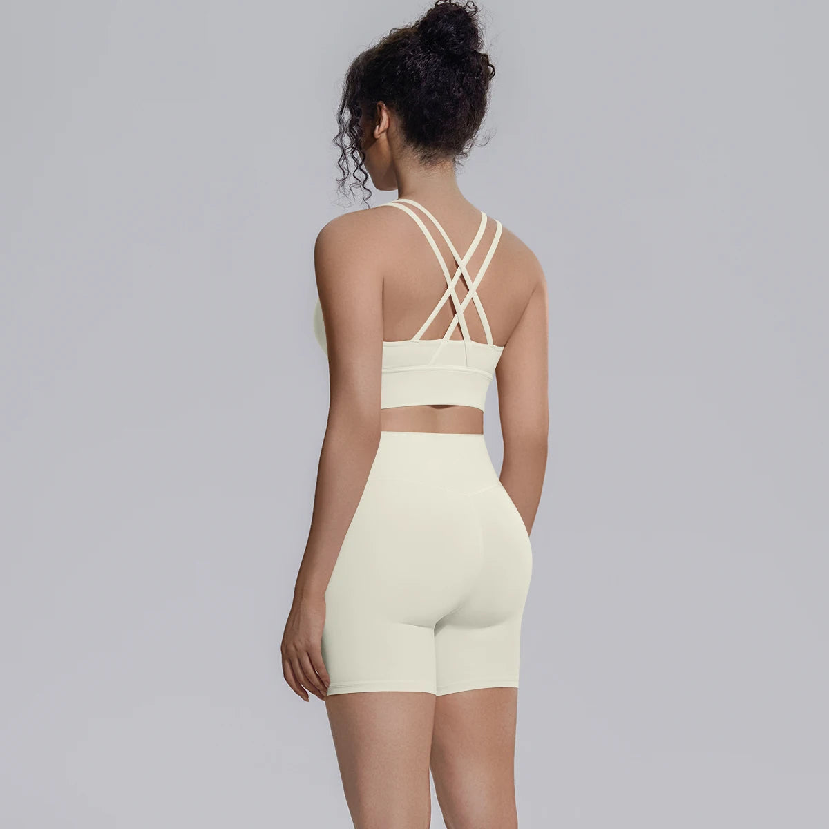 2PCS/set Yoga Set Summer Breathable Running Cycling Backless Sports Bra High Waist Peach Buttocks Fitness Shorts Gym Yoga Set