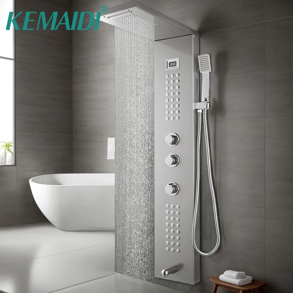 KEMAIDI Shower Panel Tower System with Digital Dispaly 4-Function Shower Systerm Faucet Mixer Rain Massage System with Body Jets