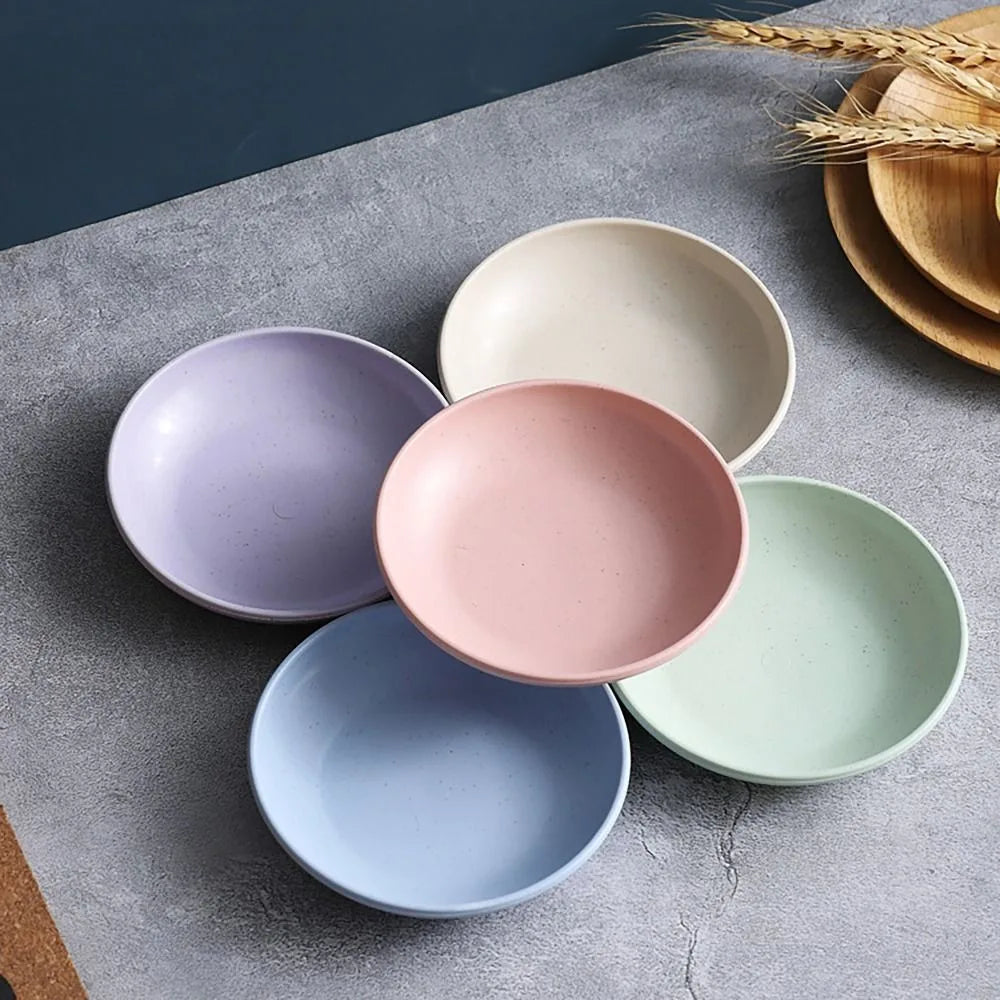 Durable Wheat Straw Seasoning Dish Kitchen Utensils Tableware Snack Plate Leaf Round Shape Tableware Bowl Barbecue