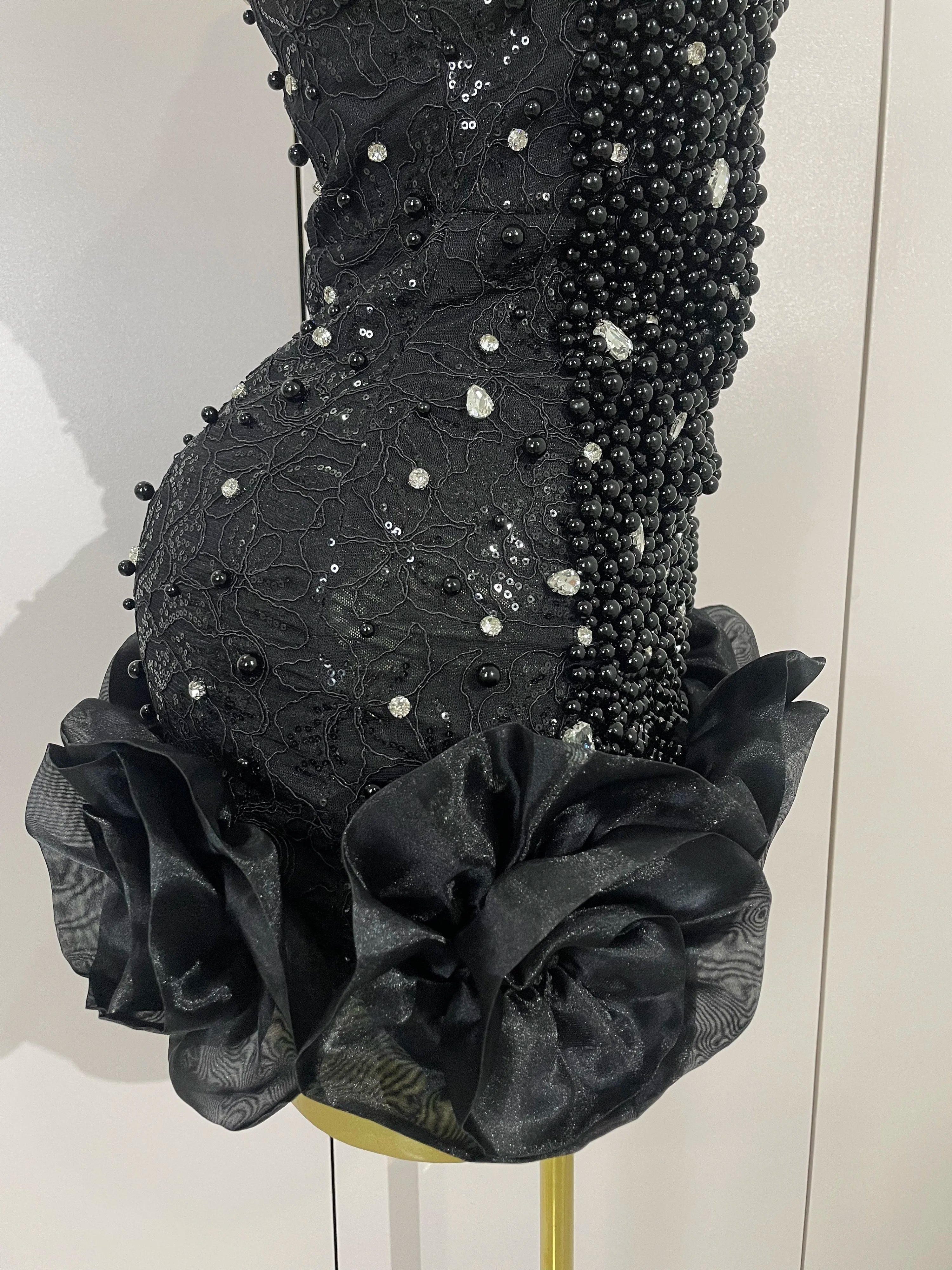 High Quality Luxury Shiny Diamonds Pearl Flowers Deep V Halter Short Dress Women Celebrate Eveing Celebrity Birthday Party Dress