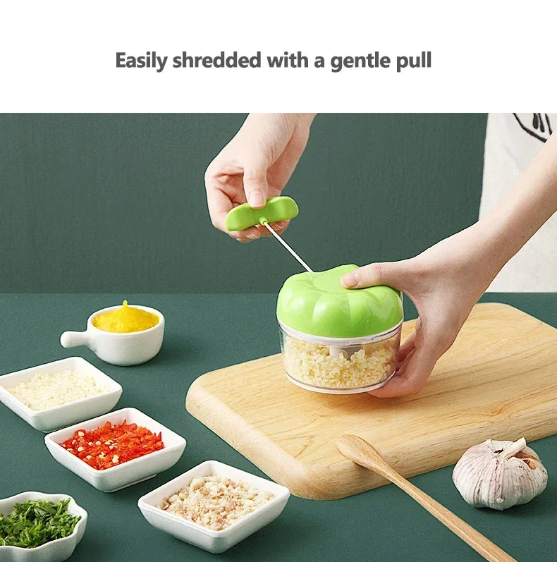 Manual Garlic Mincer Stainless Steel Blade and Hand Drawstring Food Vegetable Cutting Machine Meat Grinder Kitchen Gadgets