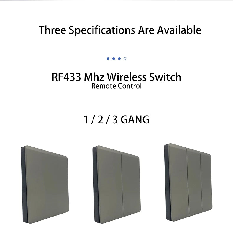1/2/3Gang Smart Wireless Switch RF 433 Mhz 86 Portable White/Gray Home Wall Panel Buttons Remote Control Light Module Receiver