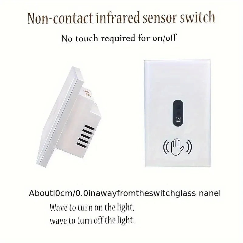 1pc Wall Light Switch Wave Infrare IR Sensor No Need Touch US 220V 110V Glass Screen Panel Electrical Power On Off Lamp