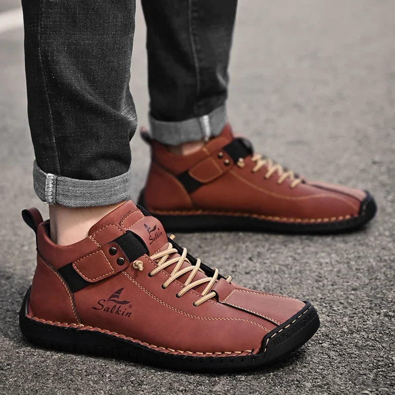 New Leather Casual Men Shoes Design Sneakers Man Breathable Leather Shoes Outdoor Men Ankle Boots