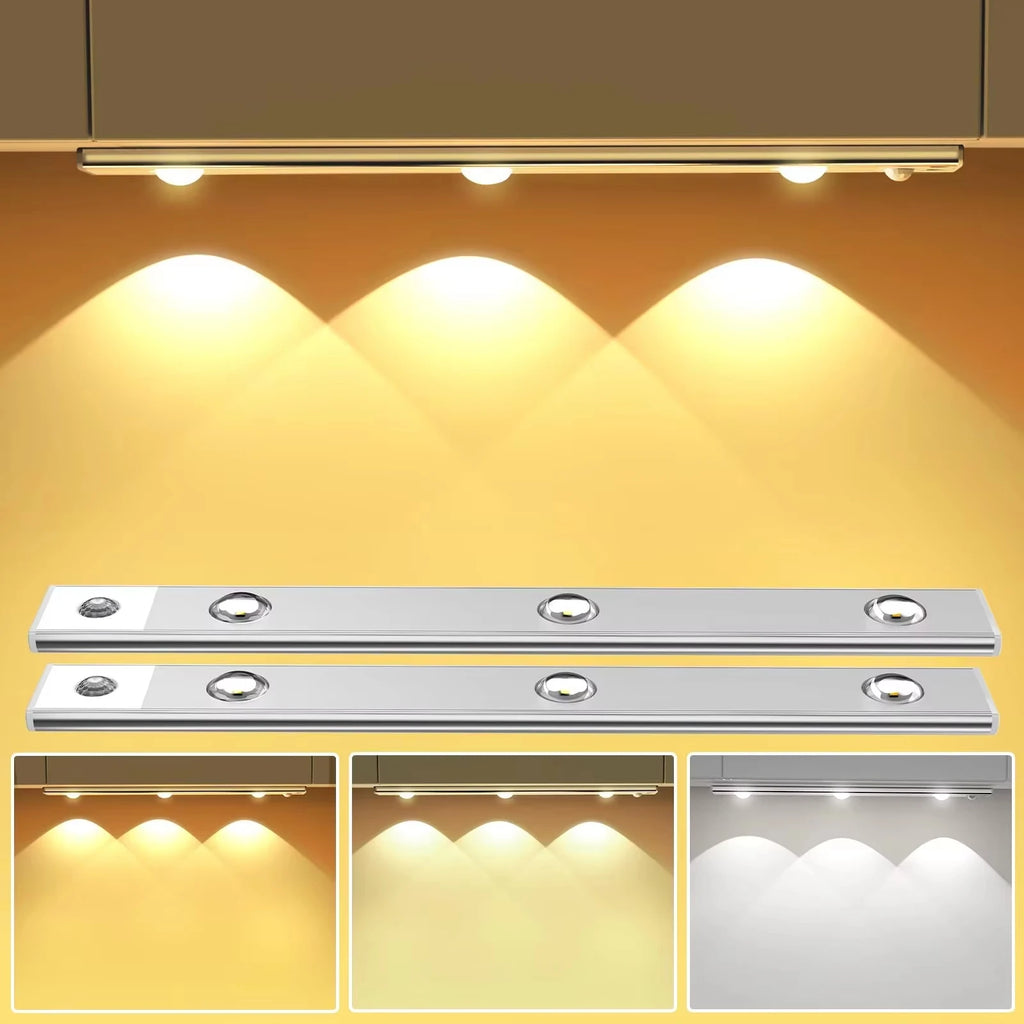 LED Ultra Thin Under Cabinet Lights Motion Sensor Wireless Night Light,3 Color Dimmable Light For Kitchen Bedroom Wardrobe