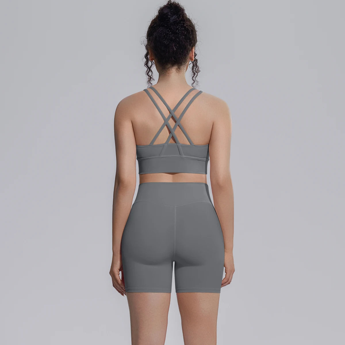 2PCS/set Yoga Set Summer Breathable Running Cycling Backless Sports Bra High Waist Peach Buttocks Fitness Shorts Gym Yoga Set