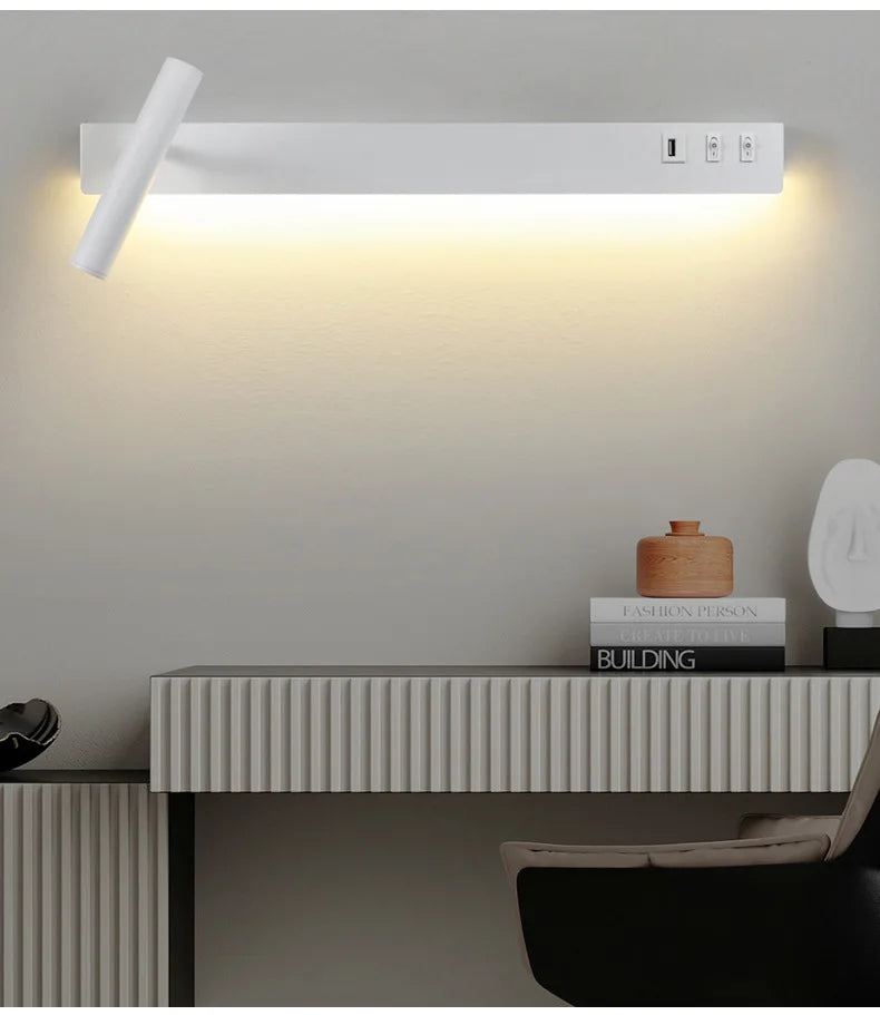 LED wall light with switch, rotatable USB reading spotlight, spotlighting, bedroom bedside hallway home decoration wall light