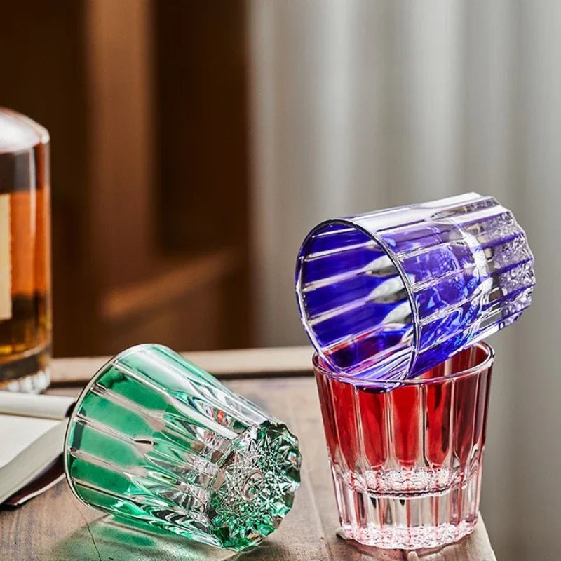 6.9oz 200ml Creative Vertical Stripes Whiskey Cocktail Glass Household Wine Glass Drinkware Ins Style Colorful Crystal Glass Cup
