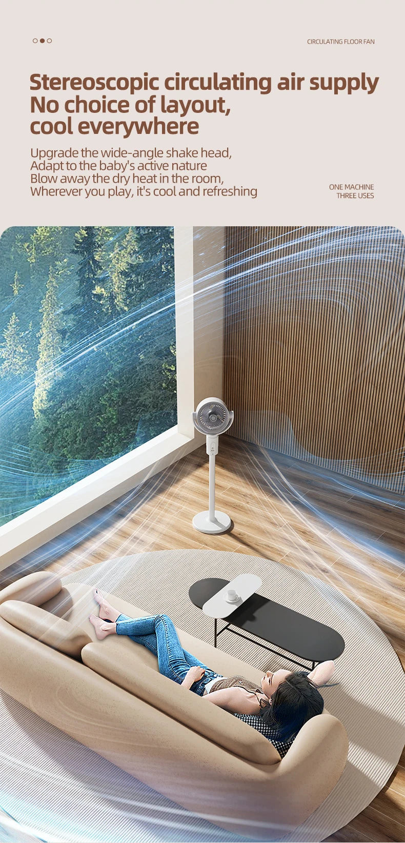 Air Circulation Fan Rechargeable Oscillating Fan Five Gear Adjustment Stand Fan Adjustable Height Household Air Circulation Fan