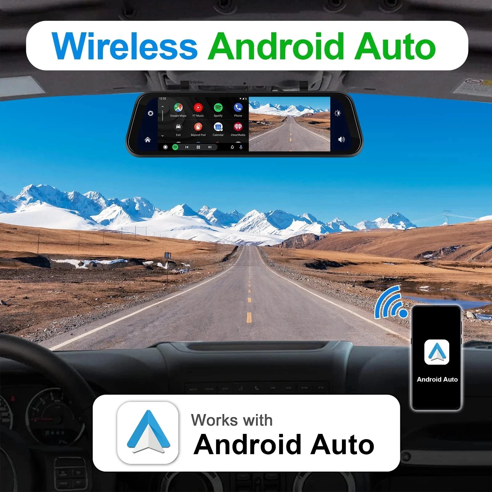 4K Mirror Dash Cam 9.66" with Carplay Android Auto Touch Screen Backup Camera Front and Rear View Dual Cameras for Car