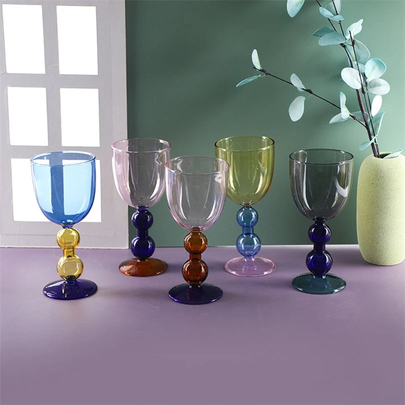 Creative Stained Glass Goblets Contrast Color Wine Glasses Ins Style Simple Home Wine Glasses Drink Cups