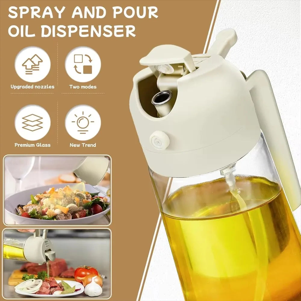 16oz/470ml Olive Oil Sprayer for Cooking - 2 in 1 Glass Olive Oil Dispenser for Kitchen Gadgets, Air Fryer, Salad, and BBQ