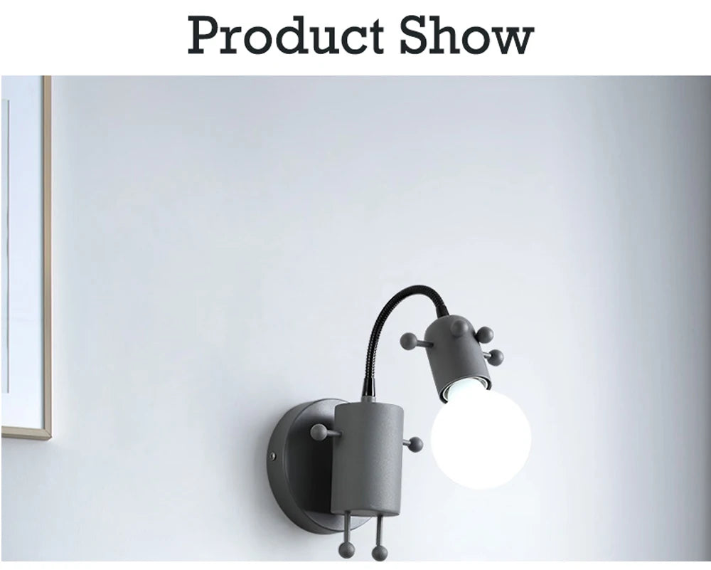 Modern LED  Wall Lamp Nordic Cartoon Doll Wall Lights  American Creative Metal Robot Sconce for Kids Baby Room Living Bedroom