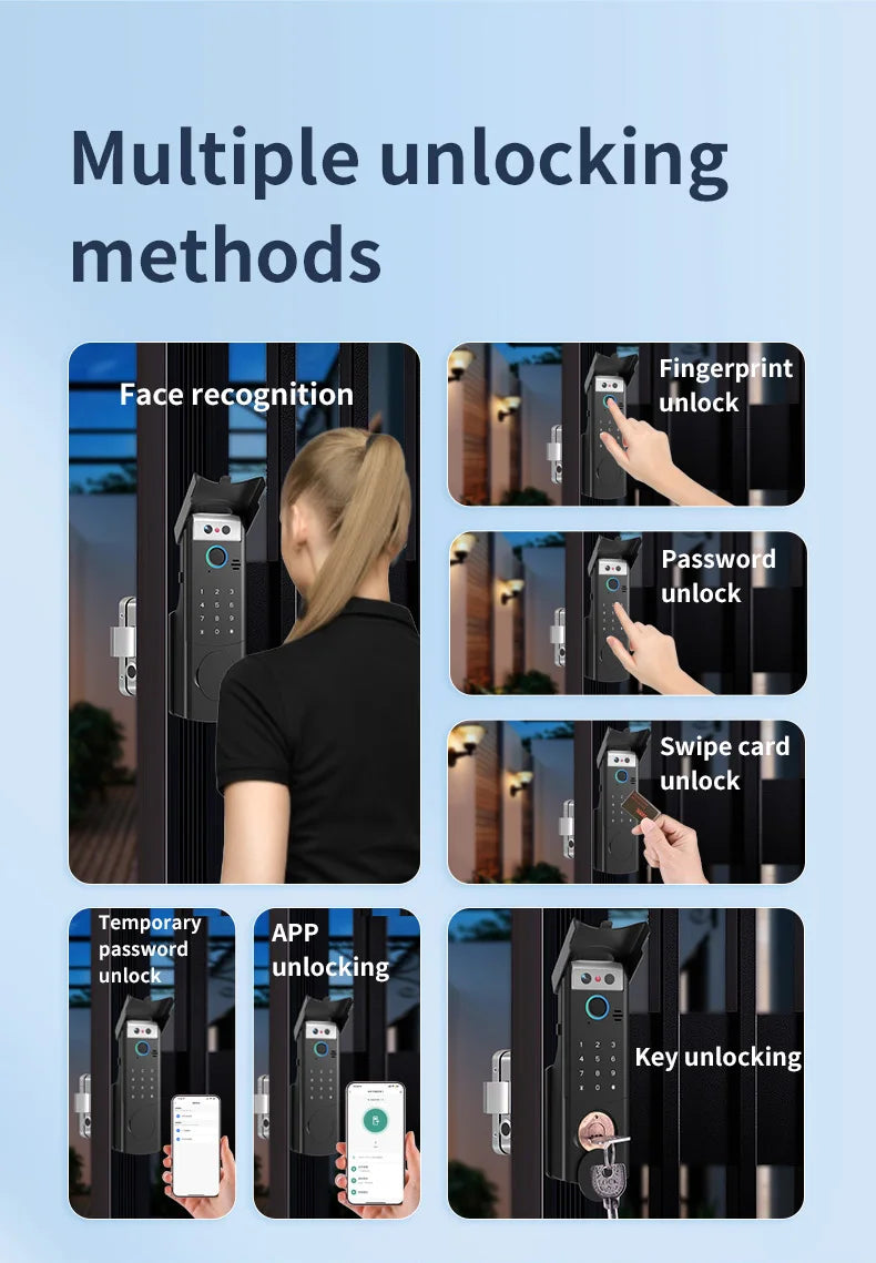 Tuya Smart Outdoor Waterproof Door Lock with Face Recognition Video Intercom RFID Card Password Electronic Lock for Iron Door