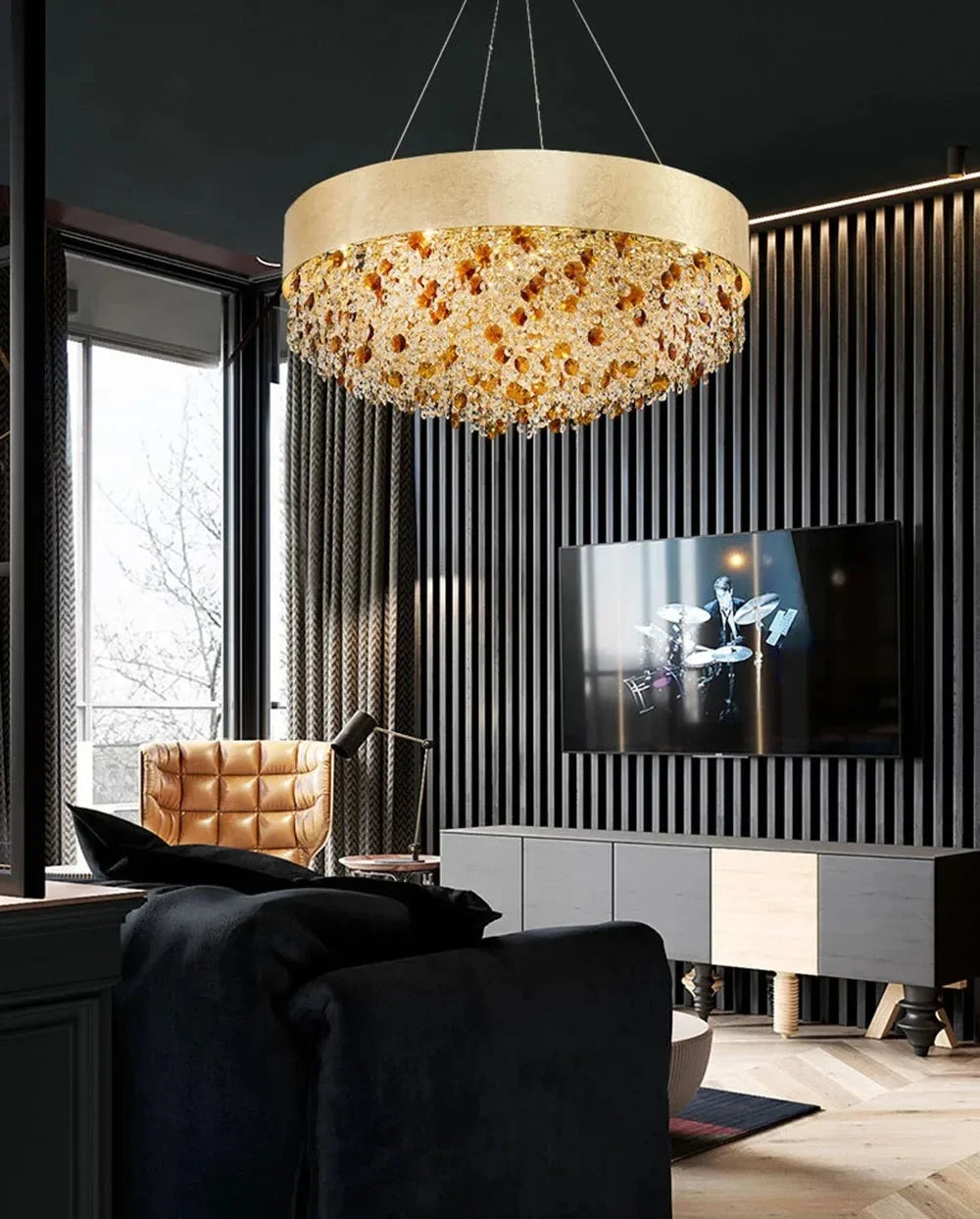 Modern Light Luxury Crystal Living Room Chandeliers for Restaurant Luxury Creative Circular Designer Home Decor Lustre Fixtures