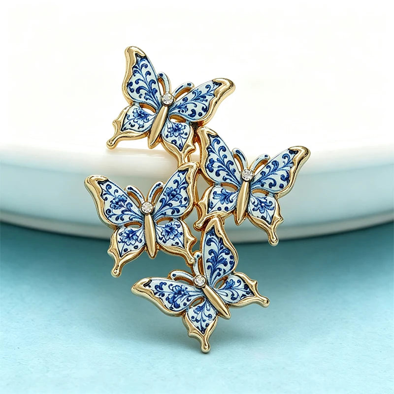 Wuli&baby Blue And White Butterfly Brooches For Women Unisex Lovely A Group Of Butterflies Insects Party Casual Brooch Pin Gifts
