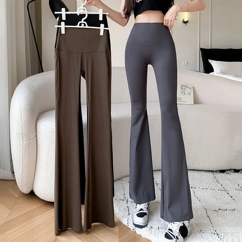 Seamless Flared Shark Pants Women Solid Color High Waist Casual Leggings Woman Spring Summer Skinny Tight Horseshoe Pants Mujer